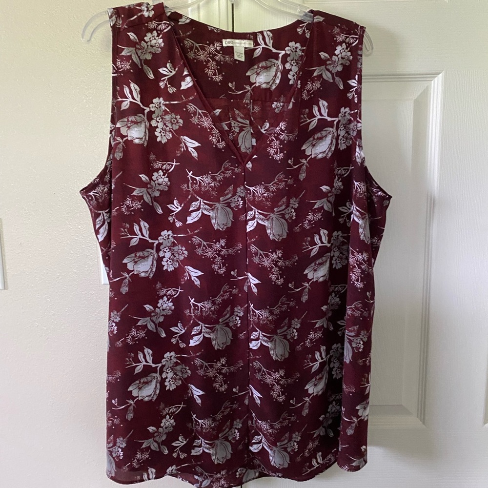Cato Maroon and Gray Blouse with Floral Design